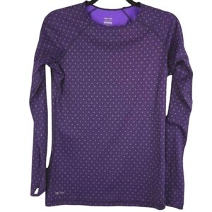 Nike Pro Dri Fit Purple Polka Dot Long Sleeve Shirt Size Medium‎